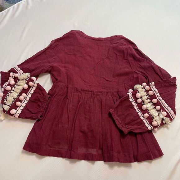 Anthropologie Vineet Bahl Pom Pom Burgundy Tunic Top Size Medium - Picture 10 of 11